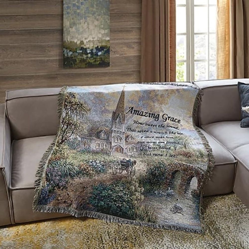 NEW! Beautiful Inspirational Amazing Grace Tapestry Woven Throw Blanket Country